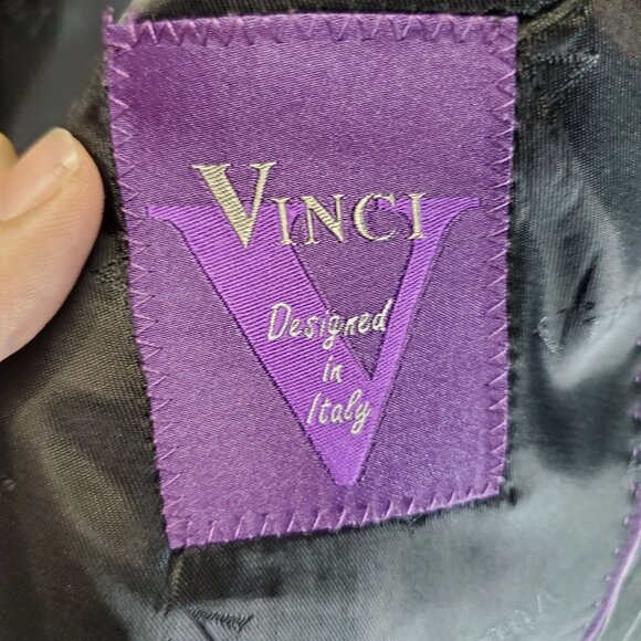 Vinci Suit Mens 46S 40x28 Black Pinstripe Two Piece Polyester Blend Suit *Read* - Picture 2 of 16